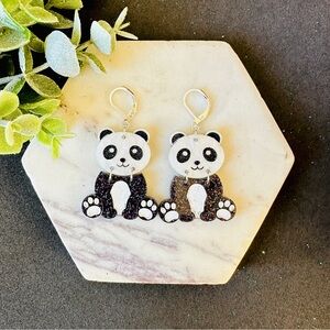 Panda Dangle earrings Cute black and white animal jewelry